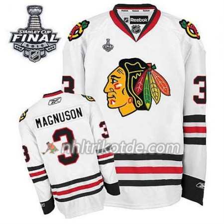 Reebok Chicago Blackhawks Trikot Keith Magnuson #3 Auswärts Weiß 2015 Stanley Cup - Herren