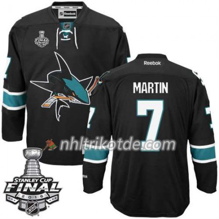 Reebok San Jose Sharks Trikot Paul Martin #7 Schwarz Ausweich 2016 Stanley Cup - Herren
