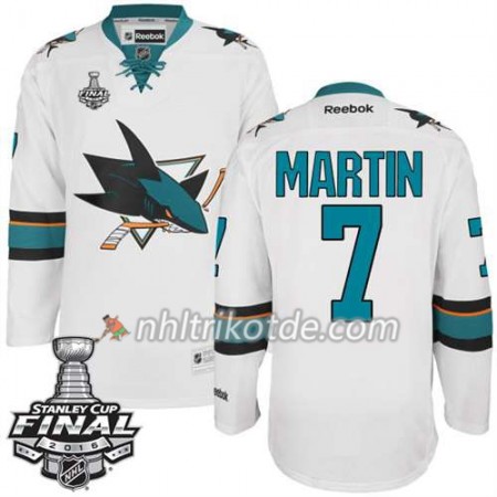 Reebok San Jose Sharks Trikot Paul Martin #7 Weiß Auswärts 2016 Stanley Cup - Herren