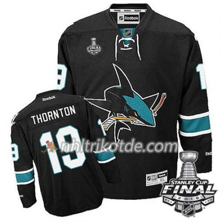 Reebok San Jose Sharks Trikot Joe Thornton #19 Schwarz Ausweich 2016 Stanley Cup - Herren