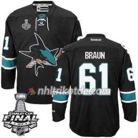 Reebok San Jose Sharks Trikot Justin Braun #61 Schwarz Ausweich 2016 Stanley Cup - Herren