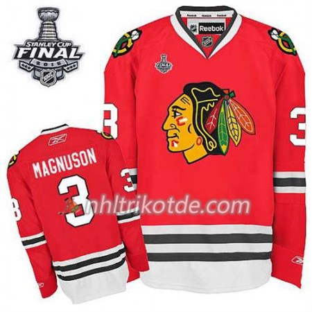 Reebok Chicago Blackhawks Trikot Keith Magnuson #3 Heim Rot 2015 Stanley Cup - Herren