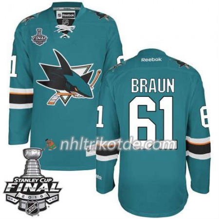Reebok San Jose Sharks Trikot Justin Braun #61 Teal Heim 2016 Stanley Cup - Herren