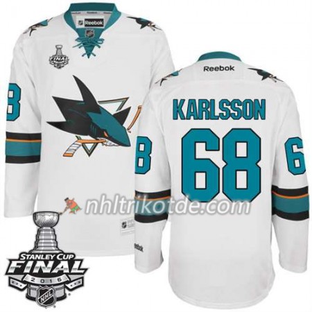 Reebok San Jose Sharks Trikot Melker Karlsson #68 Weiß Auswärts 2016 Stanley Cup - Herren