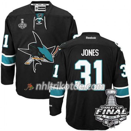 Reebok San Jose Sharks Trikot Martin Jones #31 Schwarz Ausweich 2016 Stanley Cup - Herren