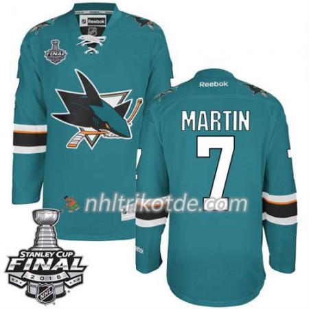 Reebok San Jose Sharks Trikot Paul Martin #7 Teal Heim 2016 Stanley Cup - Herren