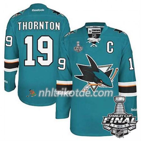 Reebok San Jose Sharks Trikot Joe Thornton Captain #19 Teal Heim 2016 Stanley Cup - Herren